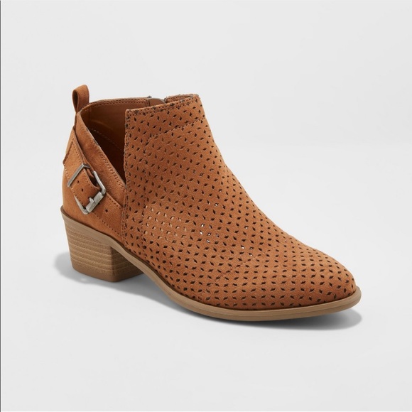 Shoes - Laser Cut Buckle Bootie Cognac - New